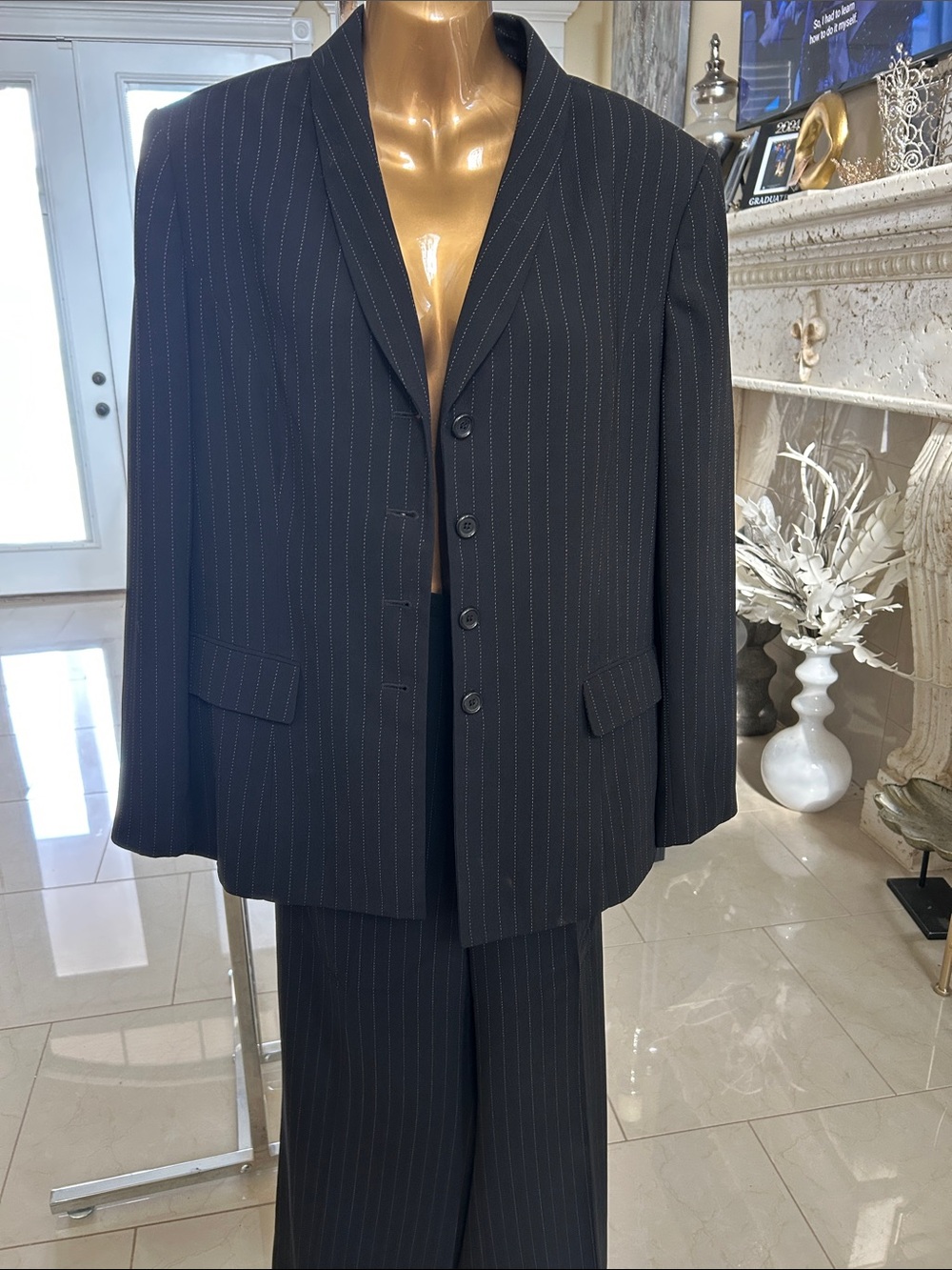 Jones Wear Black Pinstripe Women's Pantsuit